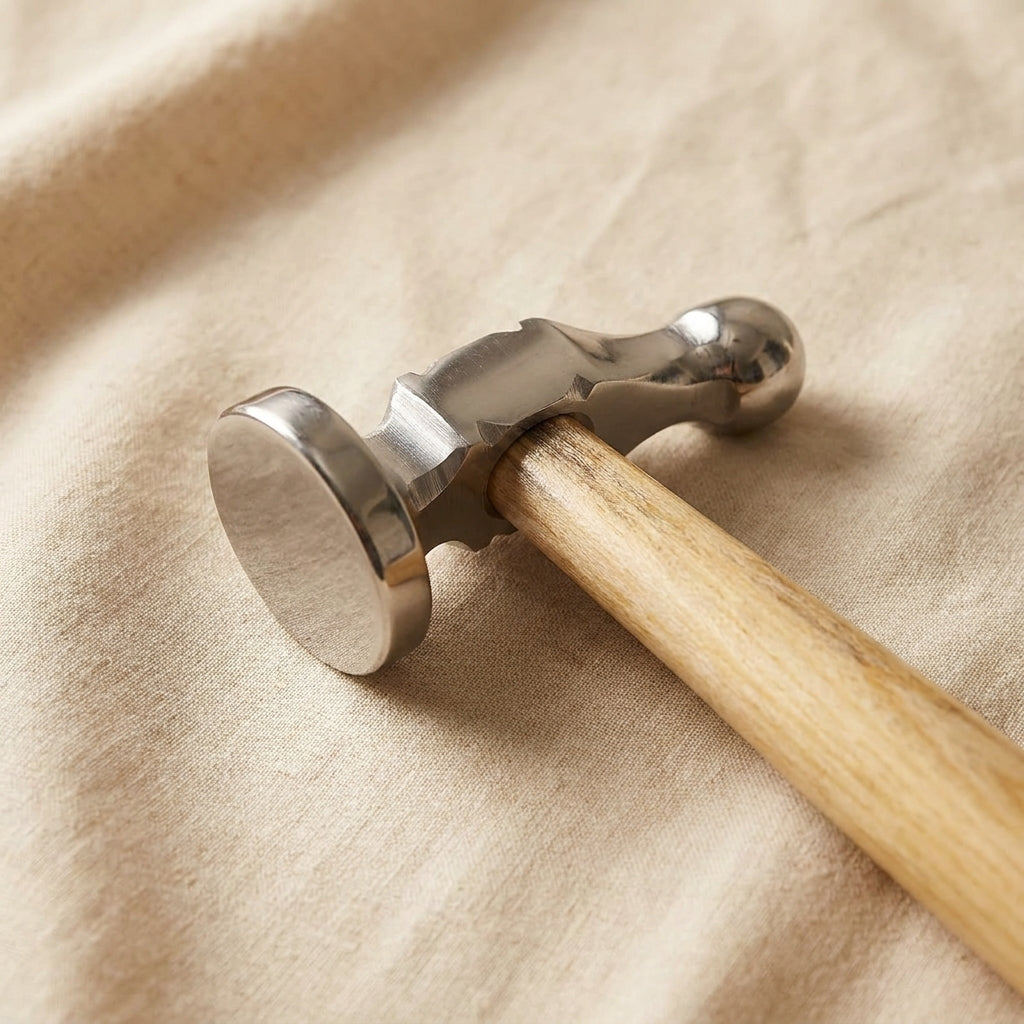 32mm German Style Chasing Hammer, Ball Peen Planishing Repousse Metal Work Tool with Wooden Handle, Bow Face Design | Jewellery Making Tools | Toolsmith Ltd UK