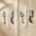Miniature Damascus Steel Knife Set (4-Piece) with Mixed Handles and Leather Sheath | Knives & Blades | Toolsmith Ltd UK