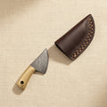 Miniature Damascus Skinner Knife, 66mm Brass-Handled, with Leather Sheath | Miniature Knife | Toolsmith Ltd UK