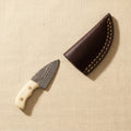 Miniature Damascus Skinner Knife, 76mm, Bone-Handled with Leather Sheath | Miniature Knife | Toolsmith Ltd UK