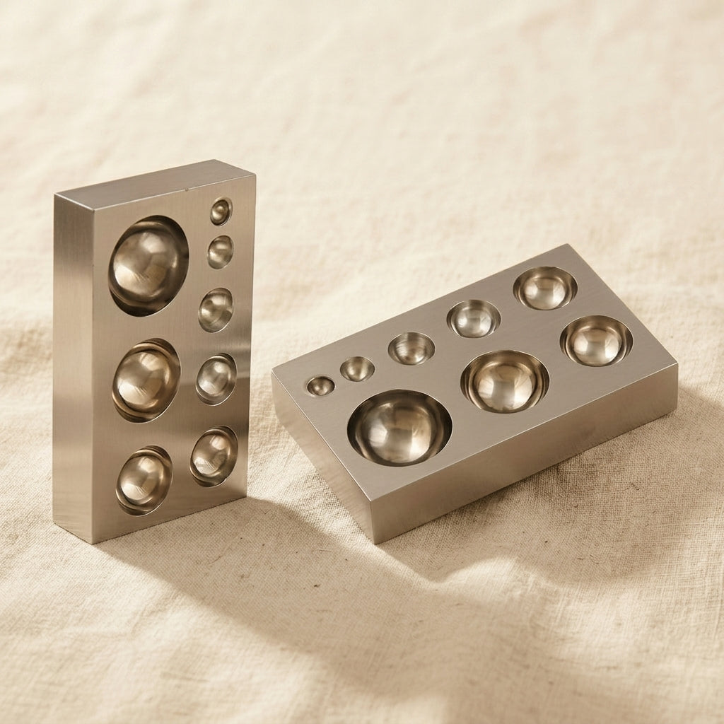 1 x Mini Flat Steel Dapping Block/ Plate with 8 Full Half Spheres for Jewellery Crafts, 3-1/2” L x 2” W x 1” H | Jewellery Making Tools | Toolsmith Ltd UK