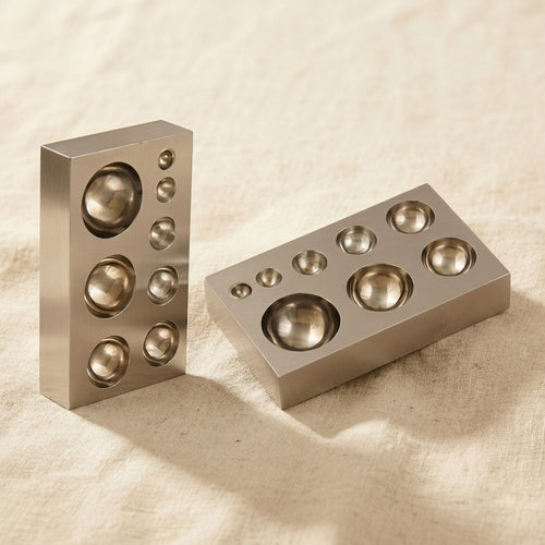 1 x Mini Flat Steel Dapping Block/ Plate with 8 Full Half Spheres for Jewellery Crafts, 3-1/2” L x 2” W x 1” H | Jewellery Making Tools | Toolsmith Ltd UK