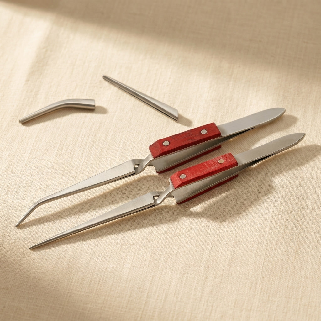 2 Piece Set, Reverse Cross Action Self-Grip Tweezers for Soldering, Straight and Curved Tops, Jewellery, Crafts and Beads | Watch & Clock Tools | Toolsmith Ltd UK