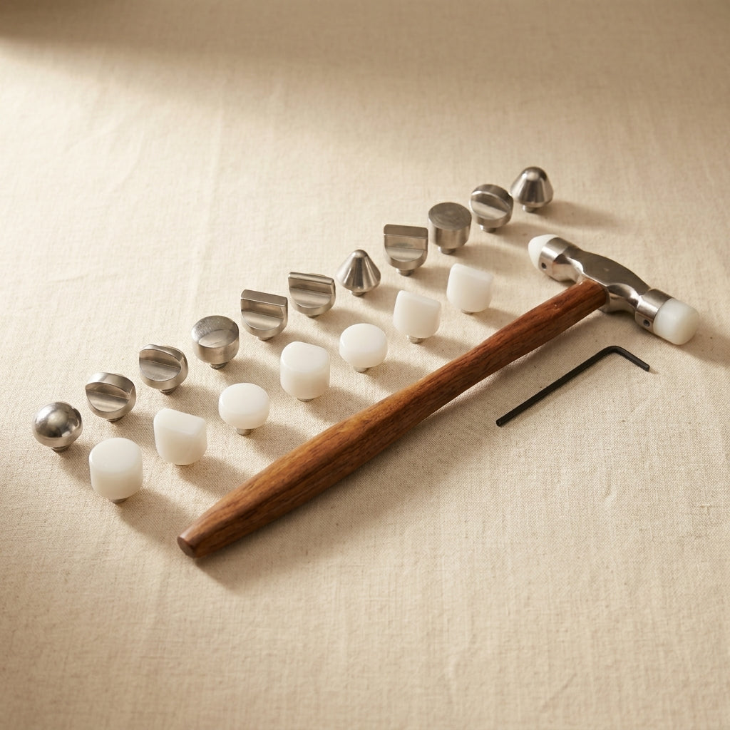 20 Pieces Interchangeable Nylon & Steel Heads Hammer Set, Forming Shaping Precision Jewellery Craft Tool with Wooden Handle | Jewellery Making Tools | Toolsmith Ltd UK