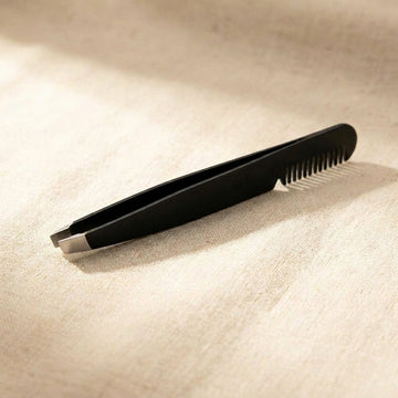 4.5 Inch Stainless Steel Eyebrow Tweezers with Integrated Comb, Slanted Tip, Black, Professional Grooming Tool | Beauty & Nail Tools | Toolsmith Ltd UK