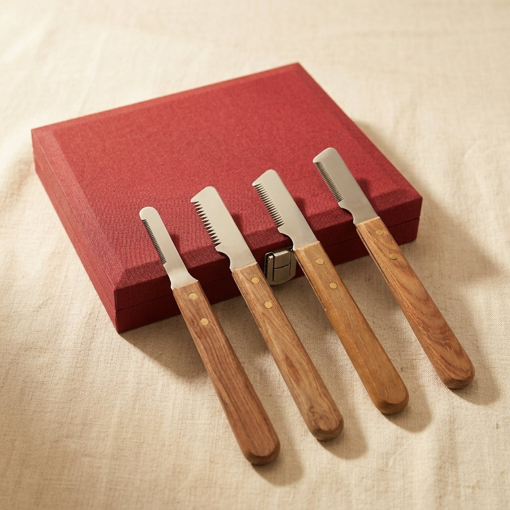 4-Piece Pet Grooming Stripping Knife Set, Stainless Steel Right Handed Design, Wood Handle Dog Cat Hair Comb/ Brush Kit with Fine, Small, Mediumv& Large Sizes | Pet Grooming Tools | Toolsmith Ltd UK