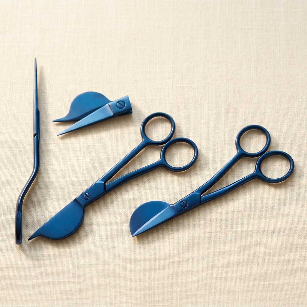 6 Inch Blue Half Duckbill Applique Scissors, Curved Embroidery Lace Thread Quilting Shears, Double Bent Curved Offset Handle for Embroidery, Fabric, Thread, Knitting, Sewing, Arts & Craft | Jewellery Making Tools | Toolsmith Ltd UK