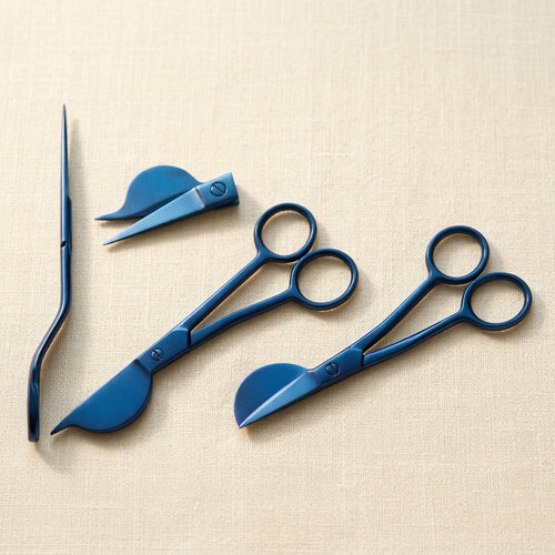 6 Inch Blue Half Duckbill Applique Scissors, Curved Embroidery Lace Thread Quilting Shears, Double Bent Curved Offset Handle for Embroidery, Fabric, Thread, Knitting, Sewing, Arts & Craft | Jewellery Making Tools | Toolsmith Ltd UK