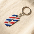 Barber Style Razor Blade Keychain, Stainless Steel, Red White Blue Striped Pattern, Mini Size, Decorative Key Ring Accessory | Jewellery Making Tools | Toolsmith Ltd UK