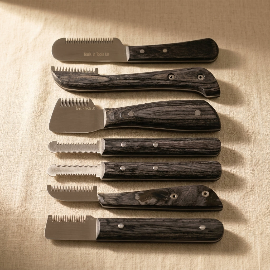 Black Colour 6-Piece Pets Grooming Stripping Knife Set, Brush/ Combs with Wooden Storage Box for Dogs and Cats, Right-Handed Design | Pet Grooming Tools | Toolsmith Ltd UK