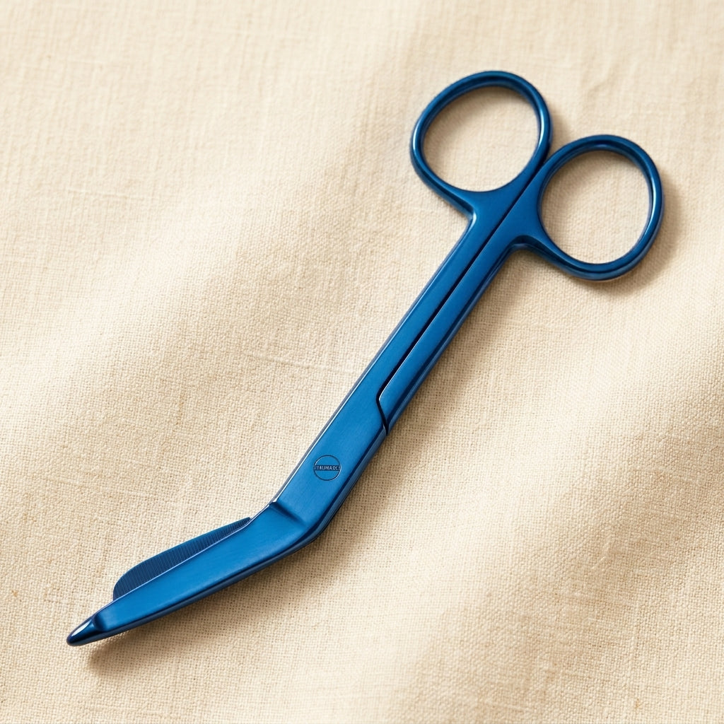 Blue Lister Bandage Scissors, 5.5 Inch, Stainless Steel, First Aid, Tensionrite Clip, Blunt Tip, Ambidextrous | Surgical Instruments | Toolsmith Ltd UK