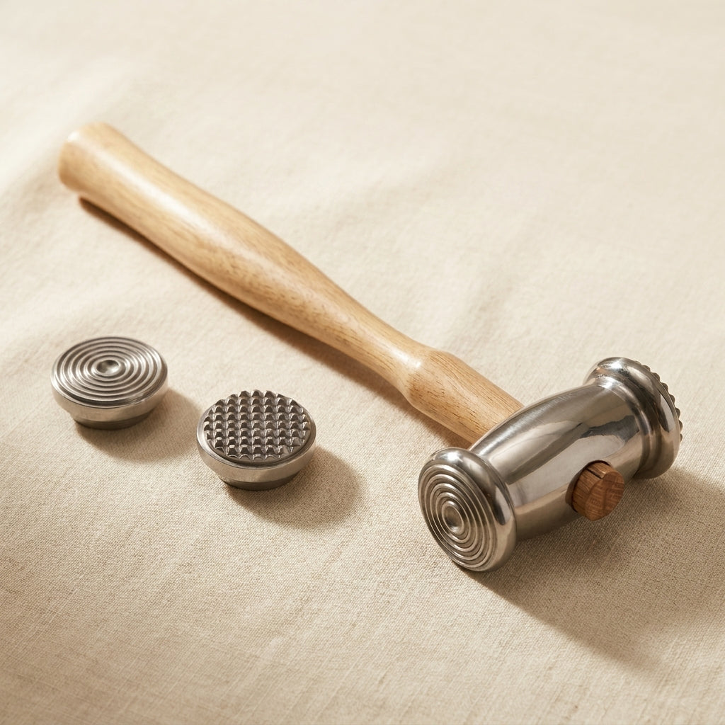 Dual Sided Texturing Hammer for Jewellery Making, Metal Smithing Tool with Wooden Handle, Thin Circles and Speckles Pattern, Repousse Craft Tool | Jewellery Making Tools | Toolsmith Ltd UK