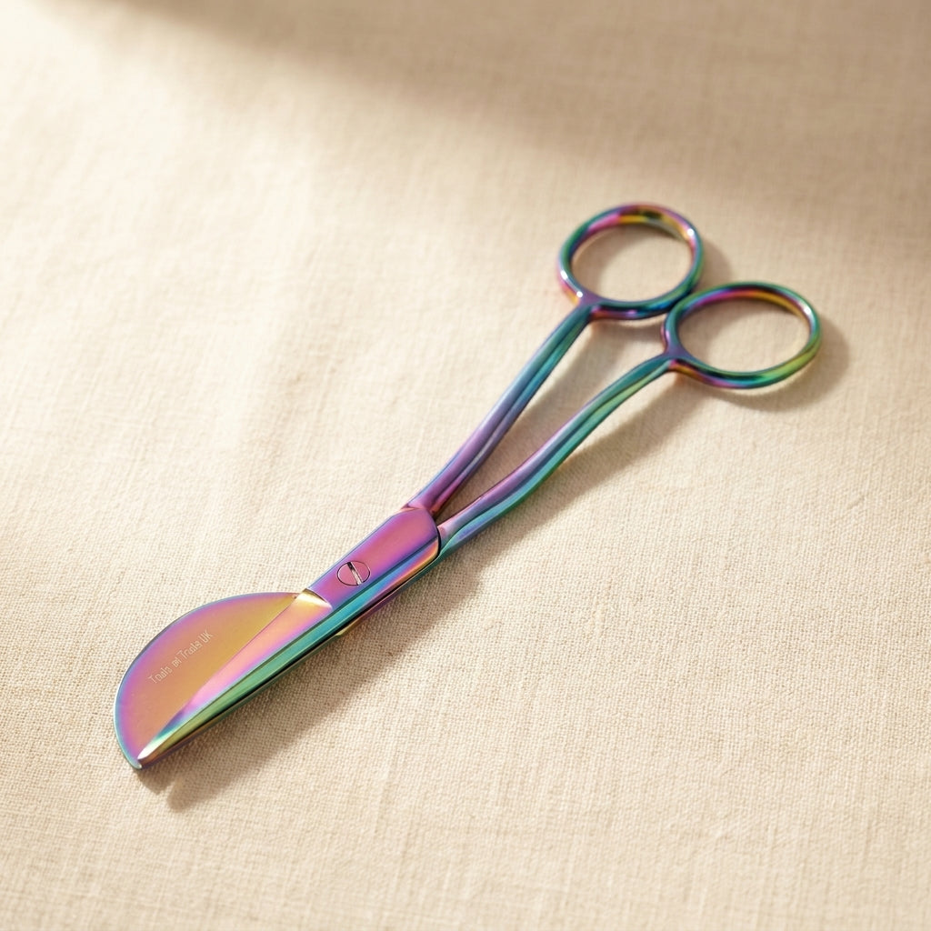 Full Duckbill Applique Scissors 6 Inch, Rainbow Multicolor Finish, Curved Offset Handle, for Embroidery Quilting Sewing Fabric Cutting | Jewellery Making Tools | Toolsmith Ltd UK