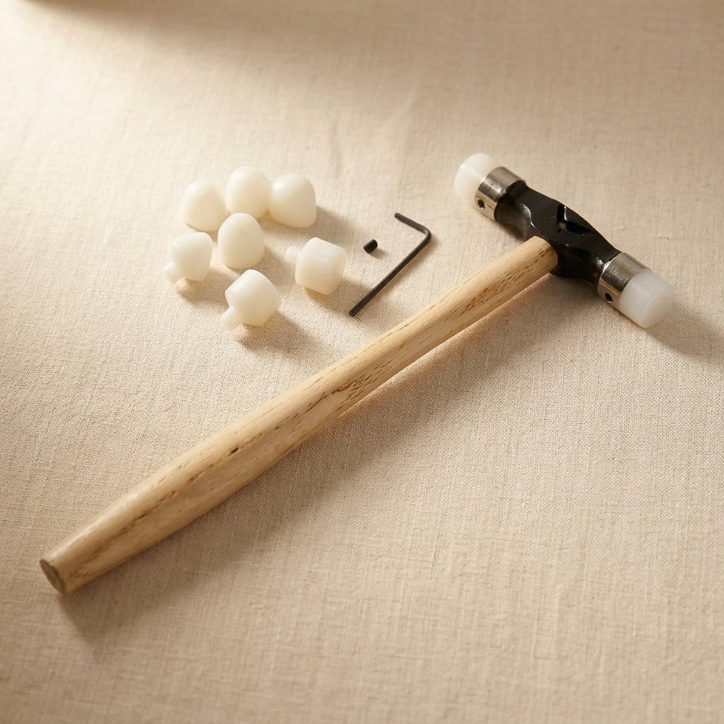 Jeweler's Planishing Hammer with Nylon Head, Jewelry Making Repousse Tool with 9 Interchangeable Tips, Wooden Handle | Jewellery Making Tools | Toolsmith Ltd UK