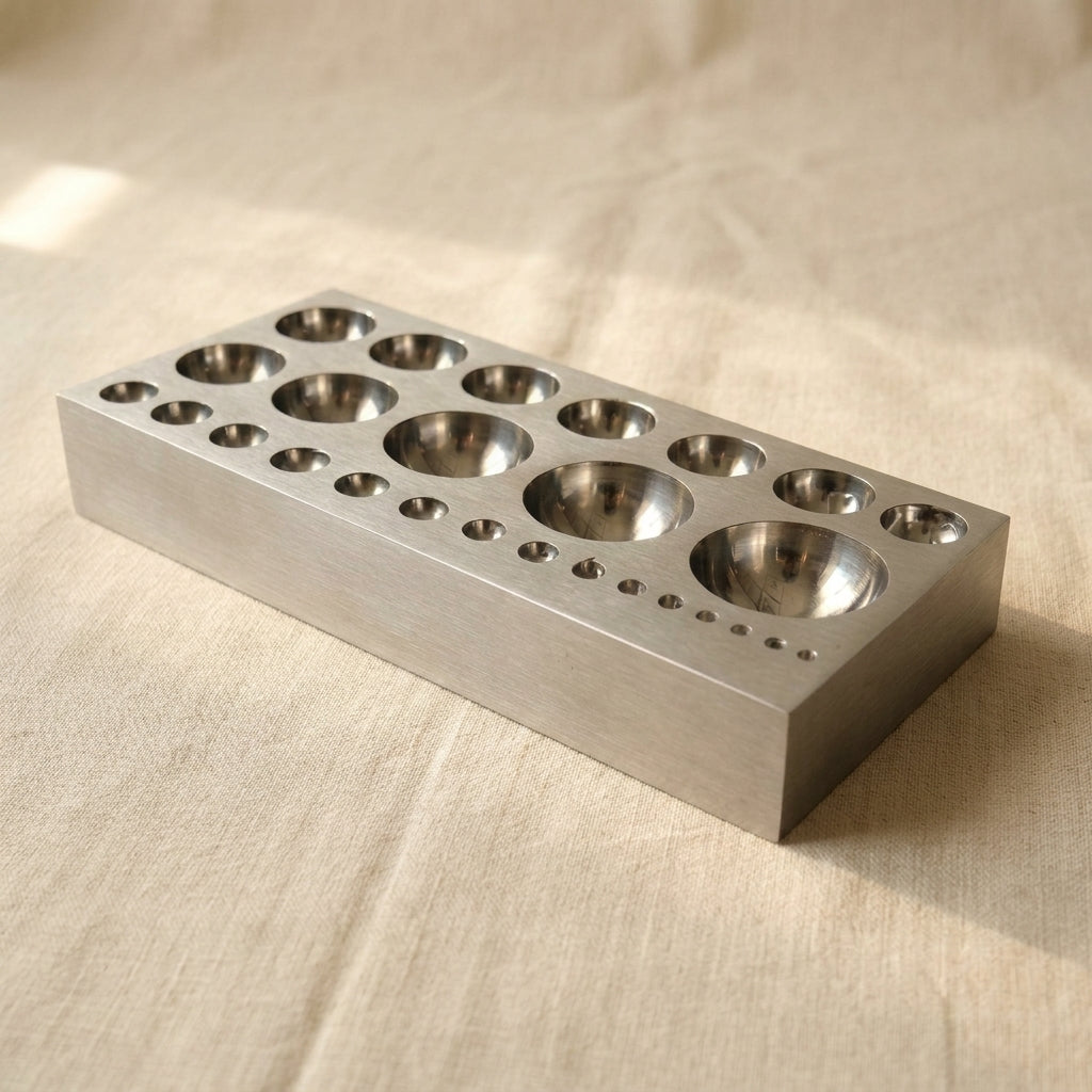 Large Hardened Steel Dapping Block Plate for Jewellery Making, 27 Half Spheres, 130mm x 64mm x 19mm | Jewellery Making Tools | Toolsmith Ltd UK