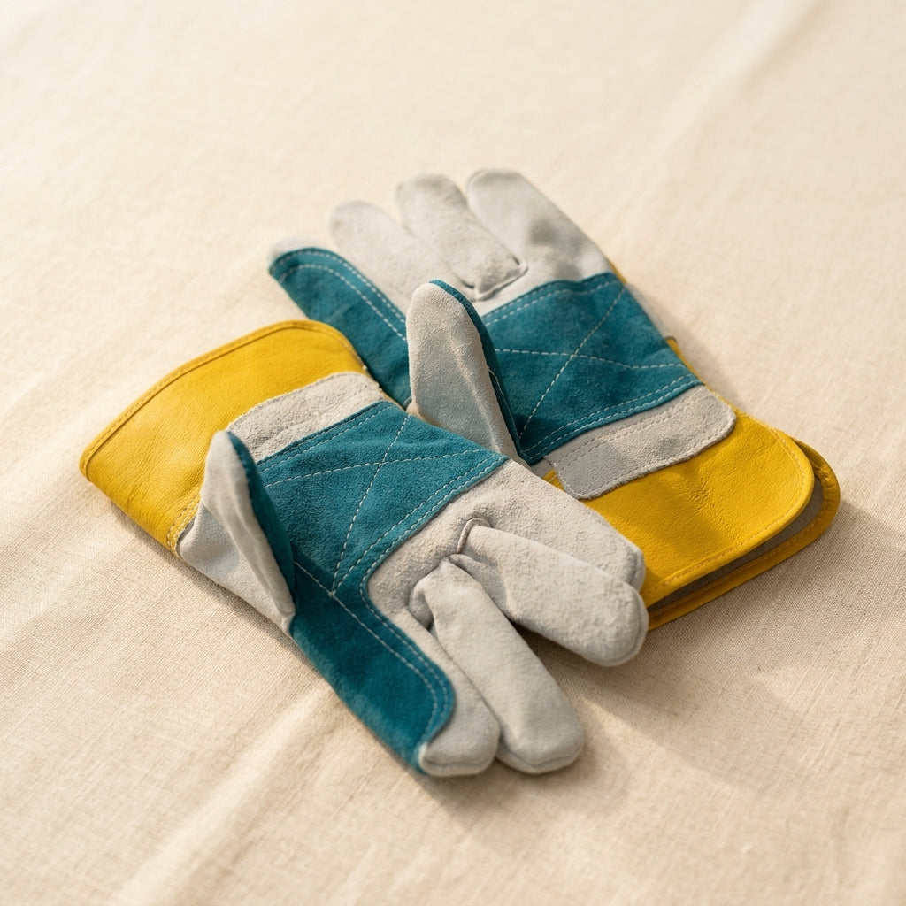 Leather Work Gloves, Canadian Rigger Style, Blue and Yellow Safety Palm Protection, One Size | Jewellery Making Tools | Toolsmith Ltd UK