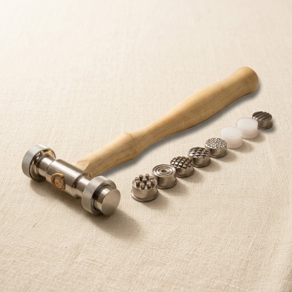 Metal Texturing Hammer with 12 Interchangeable Pattern Faces, Wooden Handle, Jewellery Making and Repousse Tool Set | Jewellery Making Tools | Toolsmith Ltd UK