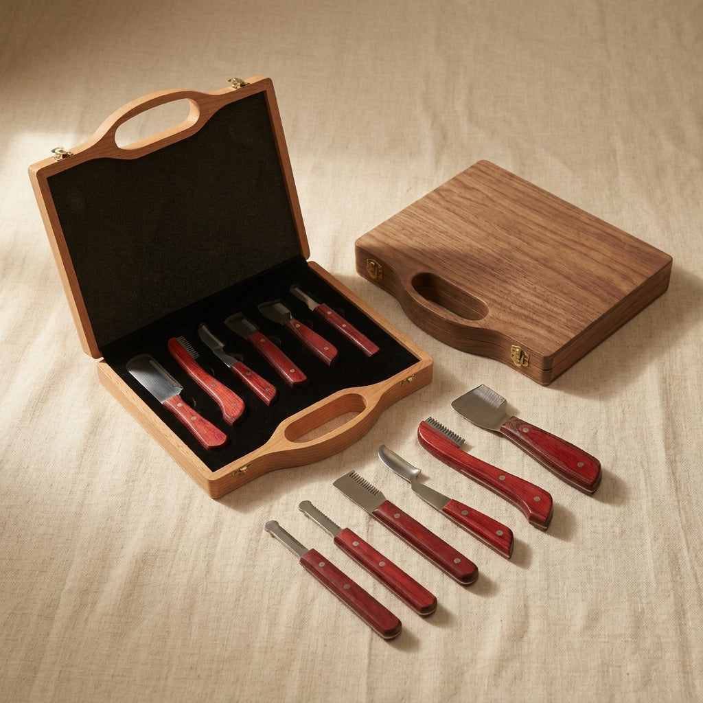 Multi Colour 6-Piece Pets Grooming Stripping Knife Set, Right-Handed, Dogs and Cats Hair Combs/ Brushes with Wooden Storage Box | Pet Grooming Tools | Toolsmith Ltd UK