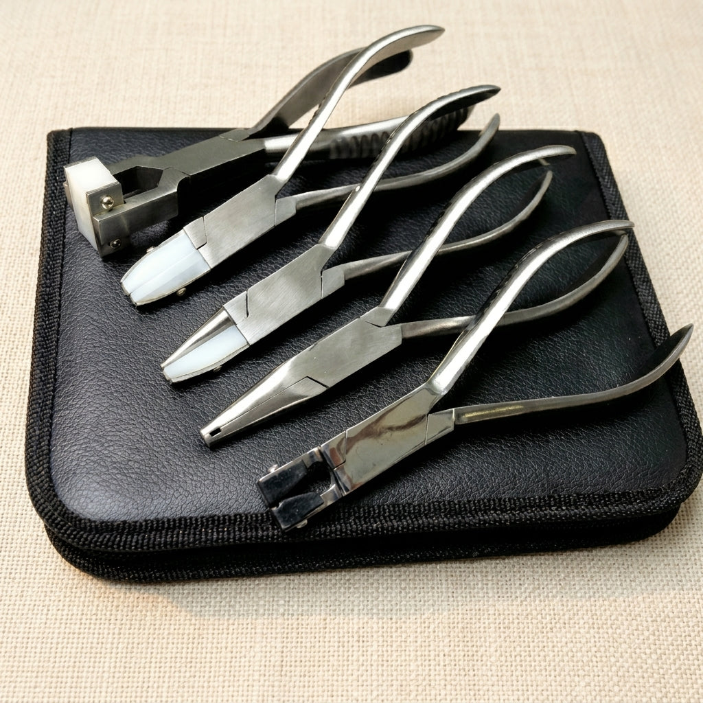 Premium 5-Piece Optical Pliers Set, 5.5-Inch Stainless Steel, Round Flat Nylon Curving Compress Tools for Jewellery and Opticians with Storage Case | Jewellery Making Tools | Toolsmith Ltd UK