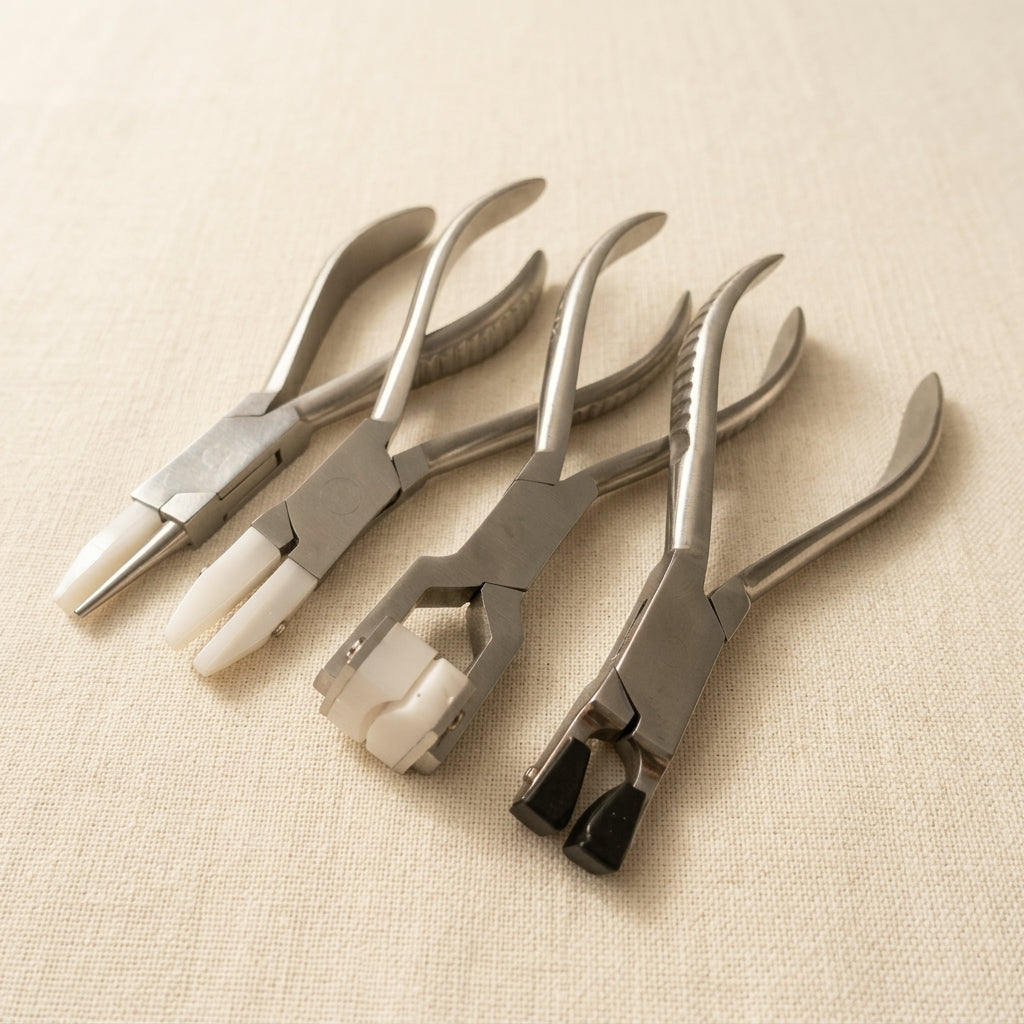 Professional 4-Piece Optical Pliers Set, 5.5-Inch Stainless Steel Round Flat Nylon Curving Compress Tools for Jewellery and Opticians with Carrying Case | Jewellery Making Tools | Toolsmith Ltd UK