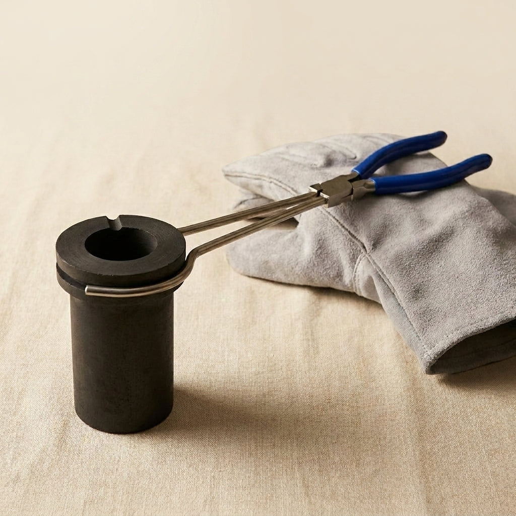 Professional Foundry Casting Kit, 33 cm Leather Protective Gloves, 1 kg Graphite Crucible with 34 cm Metal Pouring Tongs | Jewellery Making Tools | Toolsmith Ltd UK