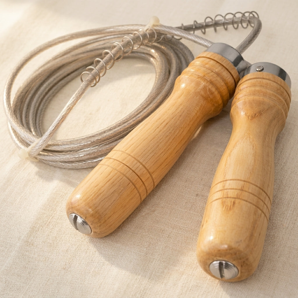 PVC Protected Steel Cable Skipping Rope with Wooden Handles, Speed Jump Rope for Fitness, Gym Workout, 9ft | Hobby & Craft Tools | Toolsmith Ltd UK