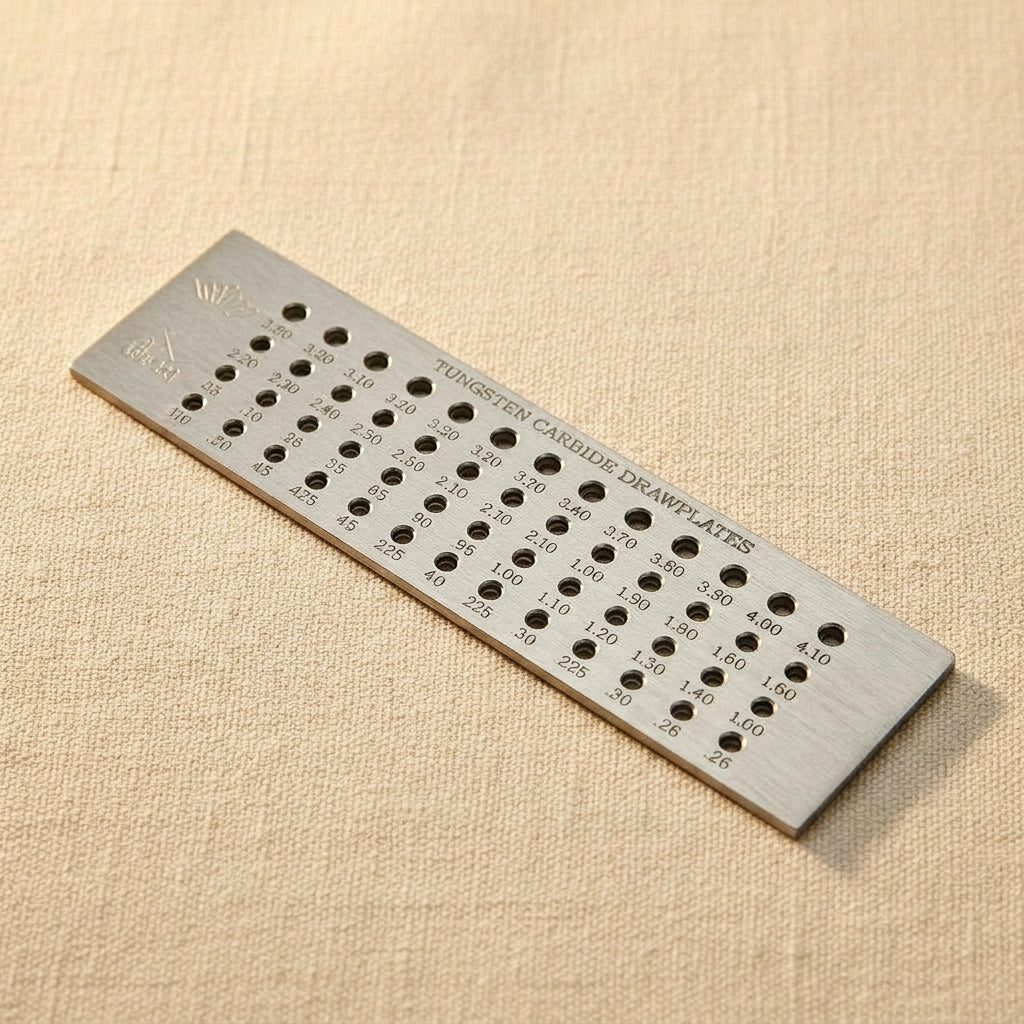 Tungsten Carbide Wire Draw Plate, Premium Jewellery Tool, 52 Holes, 0.26-4.10 mm Range, Professional Wires & Metal Working Equipment, 20.3x 5.6x 0.5 cm | Jewellery Making Tools | Toolsmith Ltd UK
