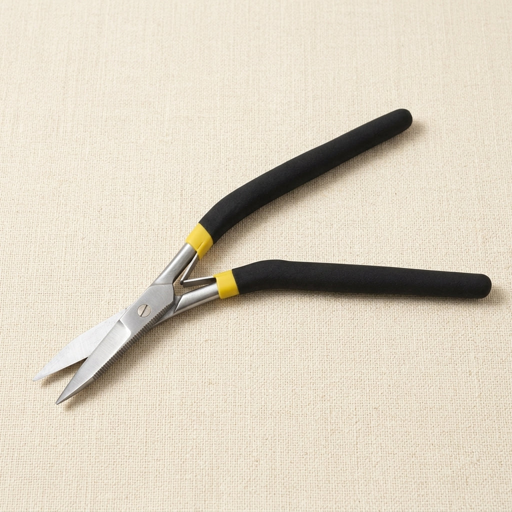 Uniquely Curved Handle Jewellery Shears, 7", Curved Slim Serrated Jaws Scissors, Mat Foam Handles, for Wire Work | Jewellery Making Tools | Toolsmith Ltd UK