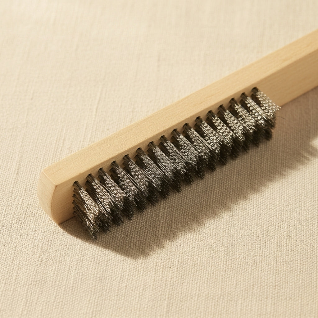 Wooden Handle Steel Wire Brush, 9 Inch Rust Cleaning Tool with 8x18 Rows Steel Bristles for Metal Cleaning | Jewellery Making Tools | Toolsmith Ltd UK