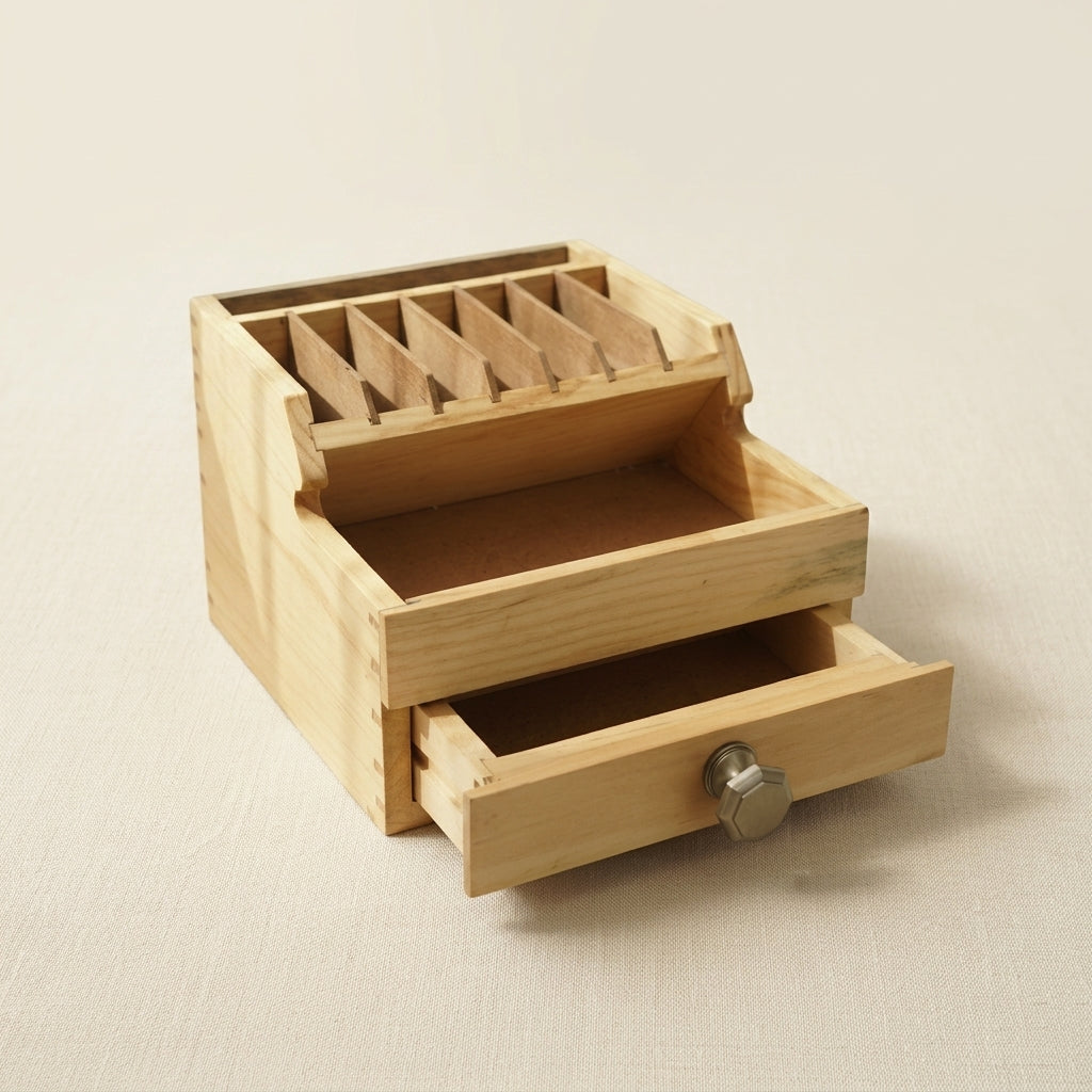 Wooden Pliers and Tools Rack with Storage Drawers, Bench Tool Organiser with 7 Compartments, Natural Wood, 16.5cm Wide x 19cm Deep x 9.5cm High | Jewellery Making Tools | Toolsmith Ltd UK