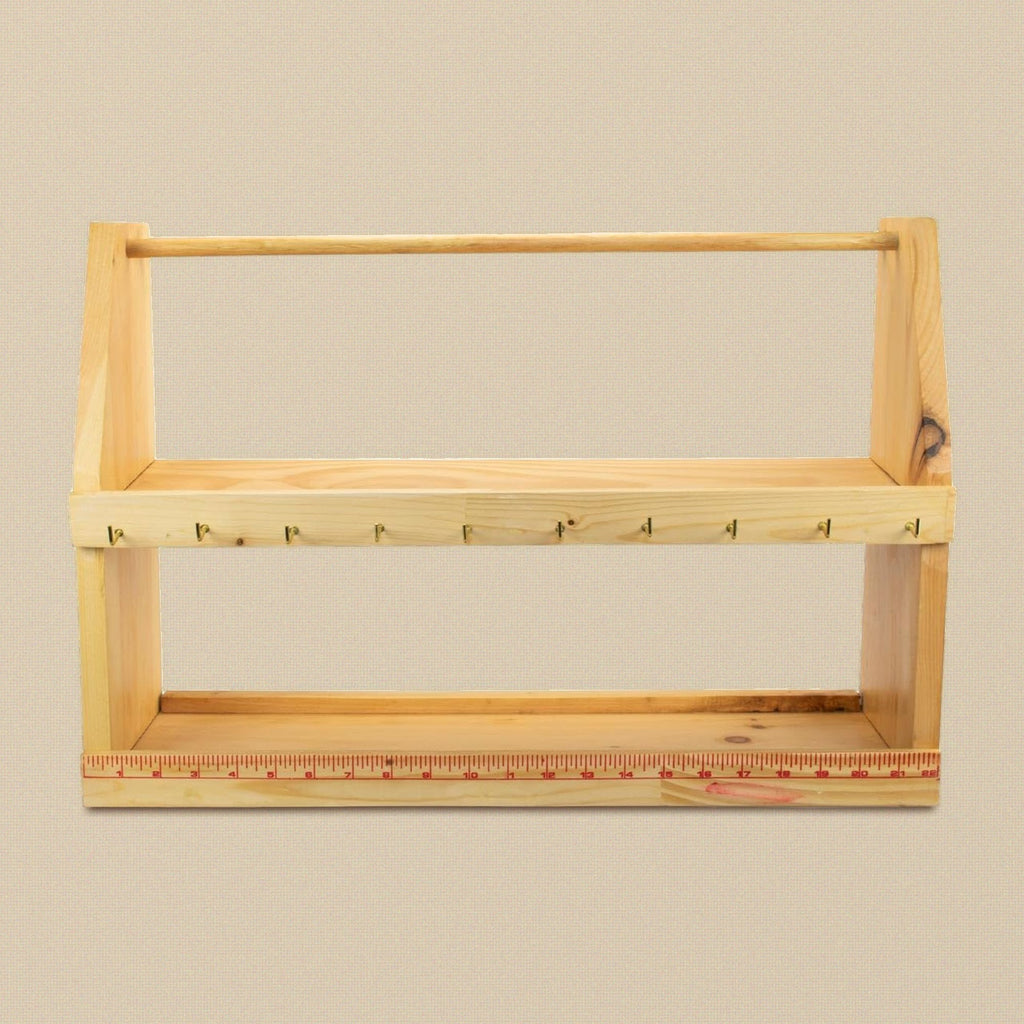 Wooden Jewellers Workbench Organiser, 570 x 380 x 100 mm, Bench Top Tool Rack with Two Shelves and Hook Rail | Jewellery Making Tools | Toolsmith Ltd UK