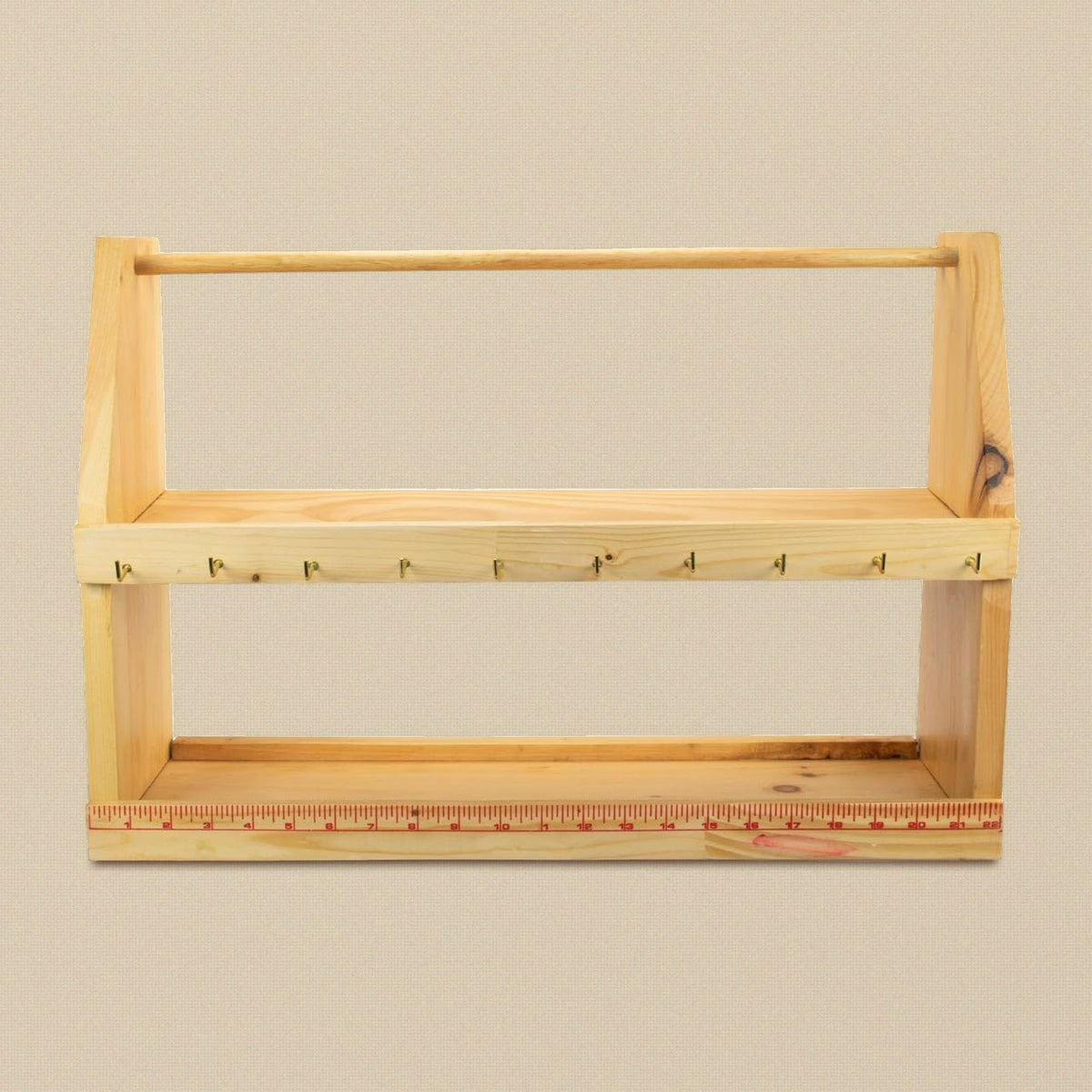 Wooden Jewellers Workbench Organiser, 570 x 380 x 100 mm, Bench Top Tool Rack with Two Shelves and Hook Rail | Jewellery Making Tools | Toolsmith Ltd UK